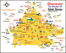 Туристическая карта штата Сабах, Борнео, Малазия